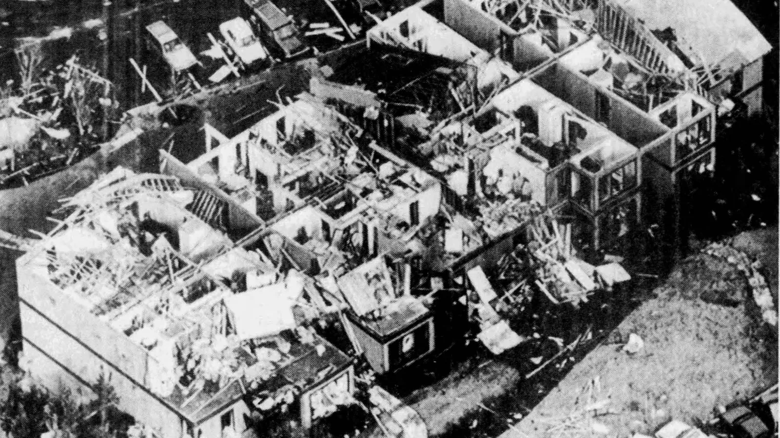 Commercial building and roof damage after a tornado